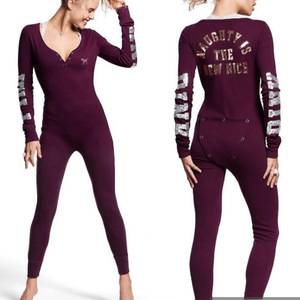 PINK Victoria's Secret  Y2K Sequin Thermal One Piece Pajama large